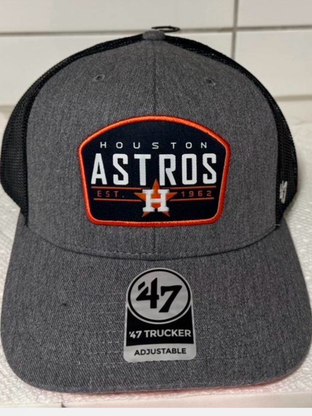47 Houston Astros Gray, Black & Orange Trucker Hat